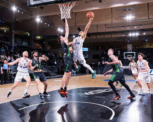 Robin Christen Towers , Josep Busquets Joventut , Vladimir Brodziansky Joventut , Jaylon Brown Towers , Simon Birgander Joventut , Maik Kotsar Towers 7Days EuroCup, Basketball, 2021 2022 season, Group A, Matchday 11 26 01 22, Hamburg, Hamburg Towers vs Joventut Badalona, Â