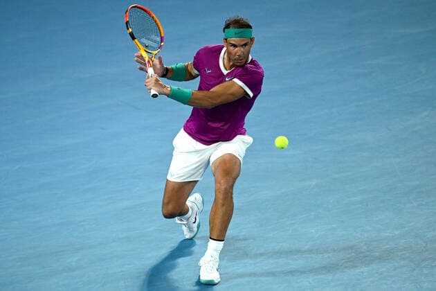 TENNIS AUSTRALIAN OPEN, Rafael Nadal of Spain plays a shot during his Men?s semifinal match against Matteo Berrettini of Italy on Day 12 of the Australian Open, at Melbourne Park, in Melbourne, Friday, January 28, 2022. ( NO ARCHIVING, EDITORIAL USE ONLY, NO USE IN BOOKS WITHOUT CONSENT MELBOURNE VIC AUSTRALIA  Copyright: xDEANxLEWINSx 20220128001617776139