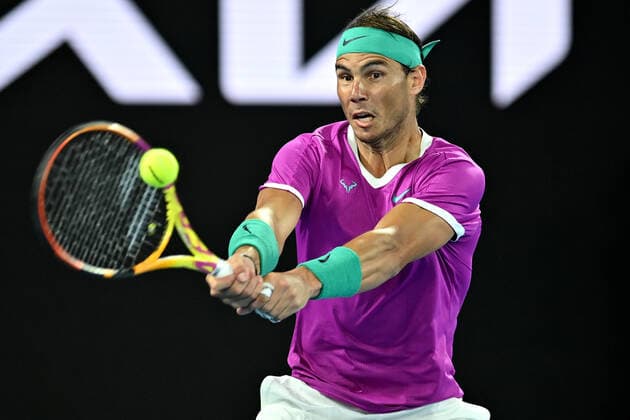 TENNIS AUSTRALIAN OPEN, Rafael Nadal of Spain plays a shot during his Men?s semifinal match against Matteo Berrettini of Italy on Day 12 of the Australian Open, at Melbourne Park, in Melbourne, Friday, January 28, 2022. ( NO ARCHIVING, EDITORIAL USE ONLY, NO USE IN BOOKS WITHOUT CONSENT MELBOURNE VIC AUSTRALIA  Copyright: xJOELxCARRETTx 20220128001617778781