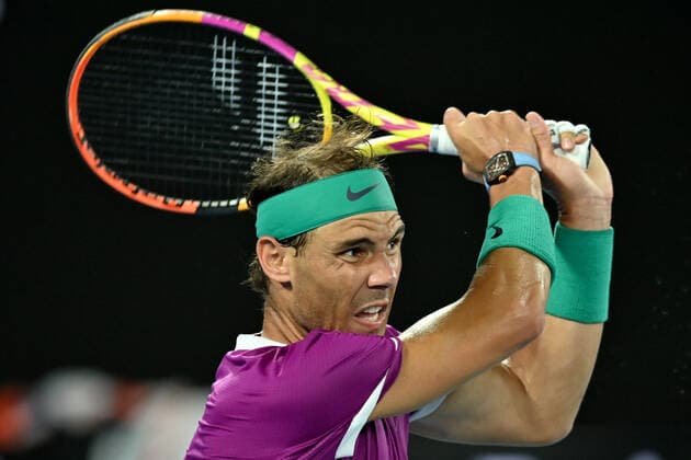 Sport Bilder des Tages TENNIS AUSTRALIAN OPEN, Rafael Nadal of Spain plays a shot during his Men?s semifinal match against Matteo Berrettini of Italy on Day 12 of the Australian Open, at Melbourne Park, in Melbourne, Friday, January 28, 2022. ( NO ARCHIVING, EDITORIAL USE ONLY, NO USE IN BOOKS WITHOUT CONSENT MELBOURNE VIC AUSTRALIA  Copyright: xJOELxCARRETTx 20220128001617781858