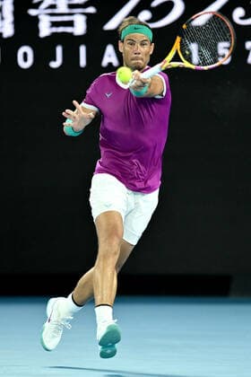 TENNIS AUSTRALIAN OPEN, Rafael Nadal of Spain plays a shot during his Men?s semifinal match against Matteo Berrettini of Italy on Day 12 of the Australian Open, at Melbourne Park, in Melbourne, Friday, January 28, 2022. ( NO ARCHIVING, EDITORIAL USE ONLY, NO USE IN BOOKS WITHOUT CONSENT MELBOURNE VIC AUSTRALIA  Copyright: xJOELxCARRETTx 20220128001617785143