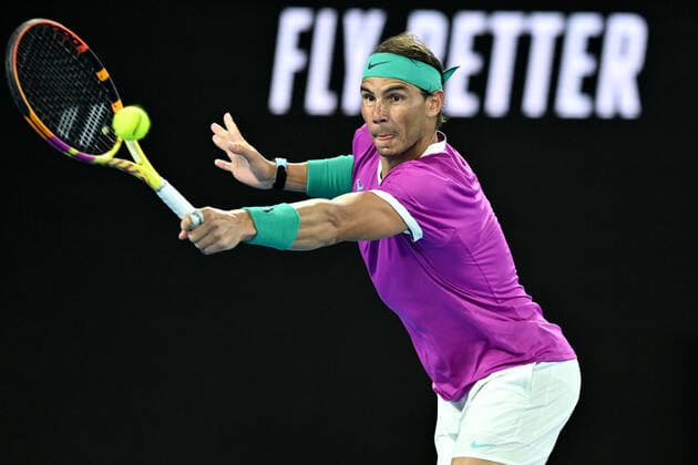 TENNIS AUSTRALIAN OPEN, Rafael Nadal of Spain plays a shot during his Men?s semifinal match against Matteo Berrettini of Italy on Day 12 of the Australian Open, at Melbourne Park, in Melbourne, Friday, January 28, 2022. ( NO ARCHIVING, EDITORIAL USE ONLY, NO USE IN BOOKS WITHOUT CONSENT MELBOURNE VIC AUSTRALIA  Copyright: xJOELxCARRETTx 20220128001617785214