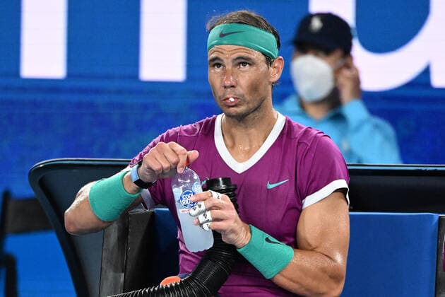 TENNIS AUSTRALIAN OPEN, Rafael Nadal of Spain sits during a break in his Men?s semifinal match against Matteo Berrettini of Italy on Day 12 of the Australian Open, at Melbourne Park, in Melbourne, Friday, January 28, 2022. ( NO ARCHIVING, EDITORIAL USE ONLY, NO USE IN BOOKS WITHOUT CONSENT MELBOURNE VIC AUSTRALIA  Copyright: xDAVExHUNTx 20220128001617789788