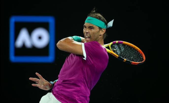 Mandatory Credit: Photo by Ella Ling Shutterstock (12775251b) Rafael Nadal in semi final action Australian Open, Day Twelve, Tennis, Melbourne Park, Melbourne, Australia - 28 Jan 2022 Australian Open, Day Twelve, Tennis, Melbourne Park, Melbourne, Australia - 28 Jan 2022 Copyright: xEllaxLing Shutterstockx 12775251b