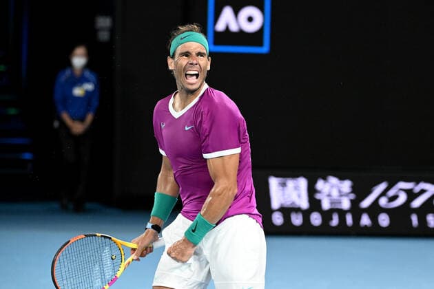 TENNIS AUSTRALIAN OPEN, Rafael Nadal of Spain celebrates after winning his Men?s semifinal match against Matteo Berrettini of Italy on Day 12 of the Australian Open, at Melbourne Park, in Melbourne, Friday, January 28, 2022. ( NO ARCHIVING, EDITORIAL USE ONLY, NO USE IN BOOKS WITHOUT CONSENT MELBOURNE VIC AUSTRALIA  Copyright: xDAVExHUNTx 20220128001617796002
