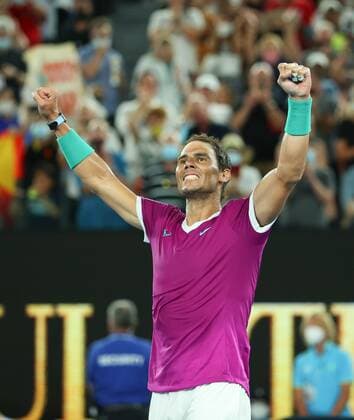 Mandatory Credit: Photo by Ella Ling Shutterstock (12775251p) Rafael Nadal celebrates the win Australian Open, Day Twelve, Tennis, Melbourne Park, Melbourne, Australia - 28 Jan 2022 Australian Open, Day Twelve, Tennis, Melbourne Park, Melbourne, Australia - 28 Jan 2022 Copyright: xEllaxLing Shutterstockx 12775251p