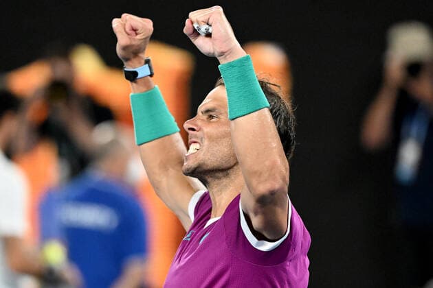 TENNIS AUSTRALIAN OPEN, Rafael Nadal of Spain celebrates after winning his Men?s semifinal match against Matteo Berrettini of Italy on Day 12 of the Australian Open, at Melbourne Park, in Melbourne, Friday, January 28, 2022. ( NO ARCHIVING, EDITORIAL USE ONLY, NO USE IN BOOKS WITHOUT CONSENT MELBOURNE VIC AUSTRALIA  Copyright: xDAVExHUNTx 20220128001617798290