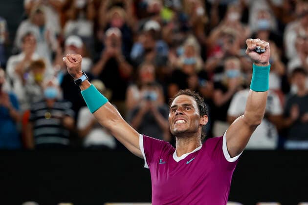 Rafael Nadal ESP cheers after victory, jubilation, joy, emotion Tennis Australian Open 2022 Grand Slam Melbourne Park Melbourne Victoria Australia 28 January 2022 Copyright: xJuergenxHasenkopfx