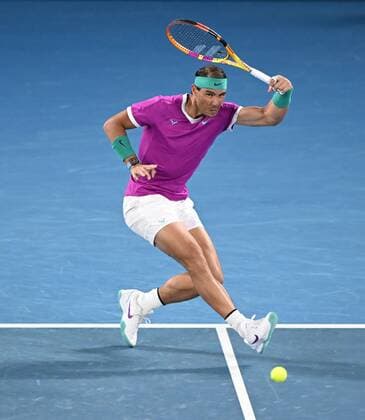 Mandatory Credit: Photo by James Gourley Shutterstock (12775245ai) Rafael Nadal in semi final action Australian Open, Day Twelve, Tennis, Melbourne Park, Melbourne, Australia - 28 Jan 2022 Australian Open, Day Twelve, Tennis, Melbourne Park, Melbourne, Australia - 28 Jan 2022 Copyright: xJamesxGourley Shutterstockx 12775245ai