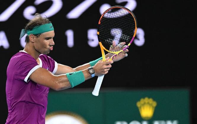 Mandatory Credit: Photo by James Gourley Shutterstock (12775245ba) Rafael Nadal in semi final action Australian Open, Day Twelve, Tennis, Melbourne Park, Melbourne, Australia - 28 Jan 2022 Australian Open, Day Twelve, Tennis, Melbourne Park, Melbourne, Australia - 28 Jan 2022 Copyright: xJamesxGourley Shutterstockx 12775245ba