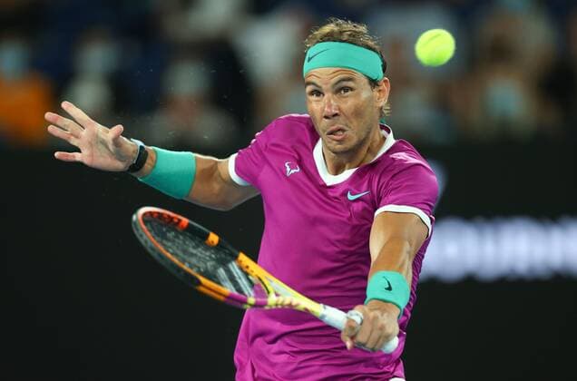 Mandatory Credit: Photo by Ella Ling Shutterstock (12775251an) Rafael Nadal in semi final action Australian Open, Day Twelve, Tennis, Melbourne Park, Melbourne, Australia - 28 Jan 2022 Australian Open, Day Twelve, Tennis, Melbourne Park, Melbourne, Australia - 28 Jan 2022 Copyright: xEllaxLing Shutterstockx 12775251an