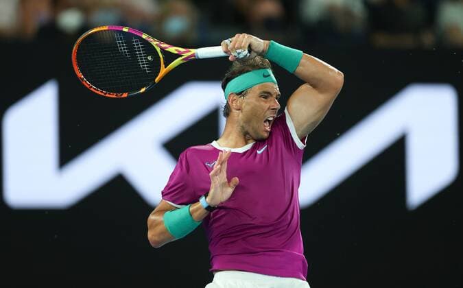 Mandatory Credit: Photo by Ella Ling Shutterstock (12775251bk) Rafael Nadal in semi final action Australian Open, Day Twelve, Tennis, Melbourne Park, Melbourne, Australia - 28 Jan 2022 Australian Open, Day Twelve, Tennis, Melbourne Park, Melbourne, Australia - 28 Jan 2022 Copyright: xEllaxLing Shutterstockx 12775251bk