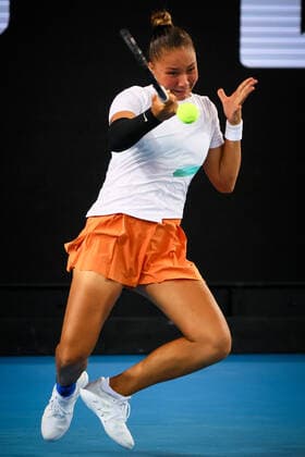 Sofia Costoulas WTA, Tennis Damen 905) pictured in action during the quarterfinals in the girls singles between Belgian Costoulas and Australian Kempenaers-Pocz at the Australian Open Grand Slam tennis tournament, Friday 28 January 2022 in Melbourne Park, Melbourne, Australia. The 2022 edition of the Australian Grand Slam takes place from January 17th to January 30th. PATRICKxHAMILTON  x6034875x