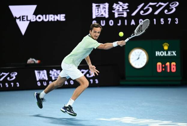 Mandatory Credit: Photo by James Gourley Shutterstock (12775245dk) Daniil Medvedev in semi final action Australian Open, Day Twelve, Tennis, Melbourne Park, Melbourne, Australia - 28 Jan 2022 Australian Open, Day Twelve, Tennis, Melbourne Park, Melbourne, Australia - 28 Jan 2022 Copyright: xJamesxGourley Shutterstockx 12775245dk