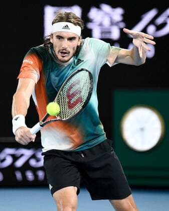 Mandatory Credit: Photo by James Gourley Shutterstock (12775245ec) Stefanos Tsitsipas in semi final action Australian Open, Day Twelve, Tennis, Melbourne Park, Melbourne, Australia - 28 Jan 2022 Australian Open, Day Twelve, Tennis, Melbourne Park, Melbourne, Australia - 28 Jan 2022 Copyright: xJamesxGourley Shutterstockx 12775245ec