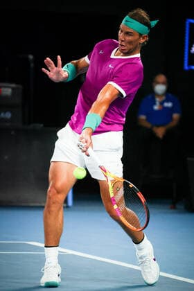 Spanish Rafael Nadal ATP, Tennis Herren 5) pictured in action during the men s Singles Semifinals against Italian Berrettini WTA, Tennis Damen 7) at the Australian Open Grand Slam tennis tournament, Friday 28 January 2022 in Melbourne Park, Melbourne, Australia. The 2022 edition of the Australian Grand Slam takes place from January 17th to January 30th. PATRICKxHAMILTON  x6053246x