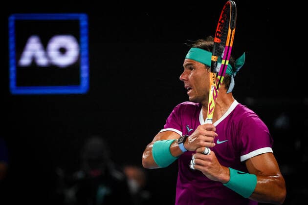 Spanish Rafael Nadal ATP, Tennis Herren 5) pictured in action during the men s Singles Semifinals against Italian Berrettini WTA, Tennis Damen 7) at the Australian Open Grand Slam tennis tournament, Friday 28 January 2022 in Melbourne Park, Melbourne, Australia. The 2022 edition of the Australian Grand Slam takes place from January 17th to January 30th. PATRICKxHAMILTON  x6053256x