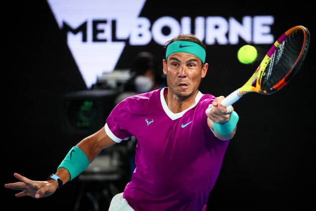 Spanish Rafael Nadal ATP, Tennis Herren 5) pictured in action during the men s Singles Semifinals against Italian Berrettini WTA, Tennis Damen 7) at the Australian Open Grand Slam tennis tournament, Friday 28 January 2022 in Melbourne Park, Melbourne, Australia. The 2022 edition of the Australian Grand Slam takes place from January 17th to January 30th. PATRICKxHAMILTON  x6053380x