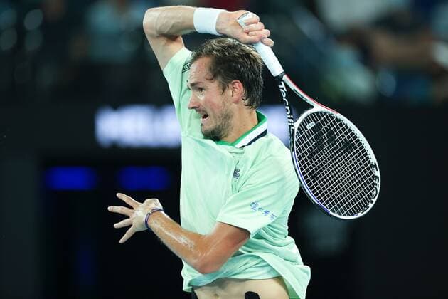 Mandatory Credit: Photo by Ella Ling Shutterstock (12775251dv) Daniil Medvedev in semi final action Australian Open, Day Twelve, Tennis, Melbourne Park, Melbourne, Australia - 28 Jan 2022 Australian Open, Day Twelve, Tennis, Melbourne Park, Melbourne, Australia - 28 Jan 2022 Copyright: xEllaxLing Shutterstockx 12775251dv