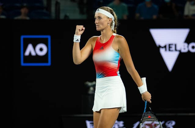 January 28, 2022, MELBOURNE, AUSTRALIA: Kristina Mladenovic of France in action during the mixed doubles final with partner Ivan Dodig at the 2022 Australian Open Grand Slam Tennis Tournament MELBOURNE AUSTRALIA - ZUMAa181 20220128_zaa_a181_010 Copyright: xRobxPrangex