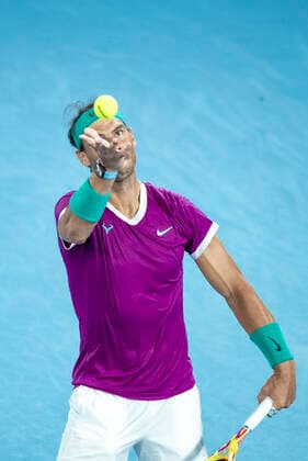 (220128) -- MELBOURNE, Jan. 28, 2022 -- Rafael Nadal of Spain competes during the men s singles semifinal match between Rafael Nadal of Spain and Matteo Berrettini of Italy at Australian Open in Melbourne Park, in Melbourne, Australia, on Jan. 28, 2022. ) (SP)AUSTRALIA-MELBOURNE-TENNIS-AUSTRALIAN OPEN-MEN S SINGLES-SEMIFINALS BaixXuefei 