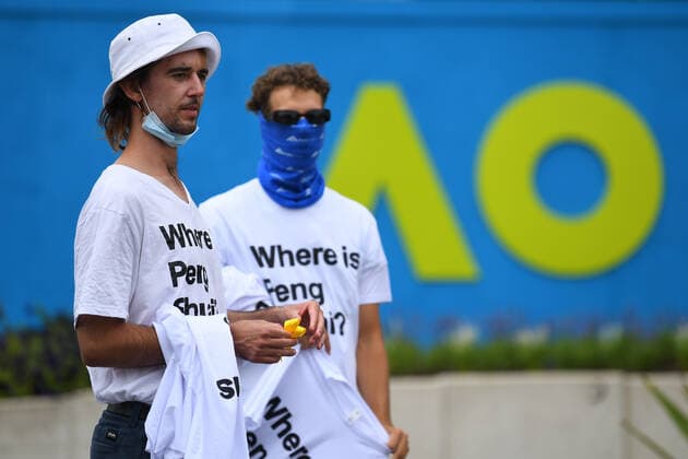 Tennis, Australian Open, activists distribute Wheres Peng Shuai shirts to spectators