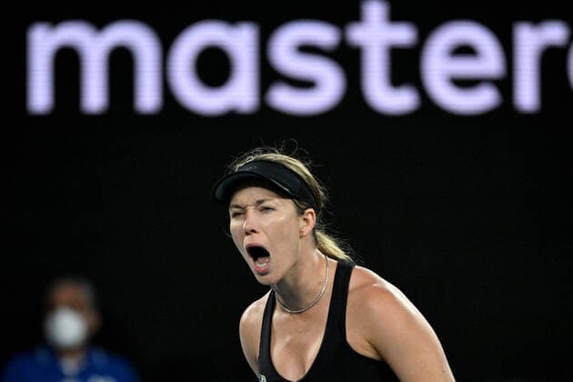 TENNIS AUSTRALIAN OPEN, Danielle Collins of the USA reacts during the Women?s singles final against Ashleigh Barty of Australia on Day 13 of the Australian Open, at Melbourne Park, in Melbourne, Saturday, January 29, 2022. ( NO ARCHIVING, EDITORIAL USE ONLY, NO USE IN BOOKS WITHOUT CONSENT MELBOURNE VIC AUSTRALIA  Copyright: xDEANxLEWINSx 20220129001618074267