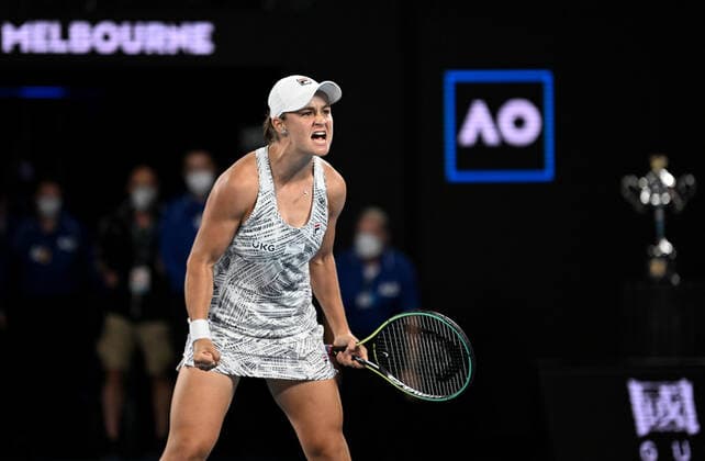Mandatory Credit: Photo by James Gourley Shutterstock (12778010eg) Ashleigh Barty celebrates victory in the Women s Singles Final Australian Open, Day Thirteen, Tennis, Melbourne Park, Melbourne, Australia - 29 Jan 2022 Australian Open, Day Thirteen, Tennis, Melbourne Park, Melbourne, Australia - 29 Jan 2022 Copyright: xJamesxGourley Shutterstockx 12778010eg