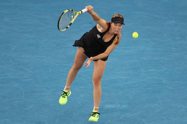 January 29, 2022: 27th seed DANIELLE COLLINS (USA) in action against 1st seed ASHLEIGH BARTY (AUS) on Rod Laver Arena in a Women s Singles Final match on day 13 of the 2022 Australian Open in Melbourne, Australia. Cal Media USA - ZUMAc04_ 20220129_zaf_c04_014 Copyright: xSydneyxLowx