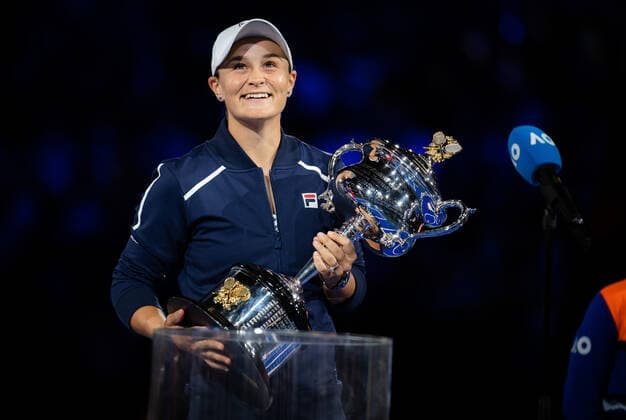 January 29, 2022, MELBOURNE, AUSTRALIA: Ashleigh Barty of Australia during the trophy ceremony after winning the final of the 2022 Australian Open Grand Slam Tennis Tournament against Danielle Collins of United States MELBOURNE AUSTRALIA - ZUMAa181 20220129_zaa_a181_003 Copyright: xRobxPrangex