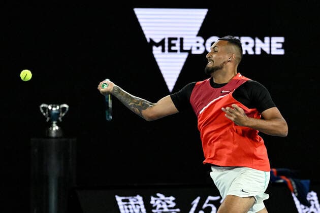 TENNIS AUSTRALIAN OPEN, Nick Kyrgios of Australia during the Men?s doubles final with Thanasi Kokkinakis against Matthew Ebden and Max Purcell of Australia on Day 13 of the Australian Open, at Melbourne Park, in Melbourne, Saturday, January 29, 2022. ( NO ARCHIVING, EDITORIAL USE ONLY, NO USE IN BOOKS WITHOUT CONSENT MELBOURNE VIC AUSTRALIA  Copyright: xDEANxLEWINSx 20220129001618099321