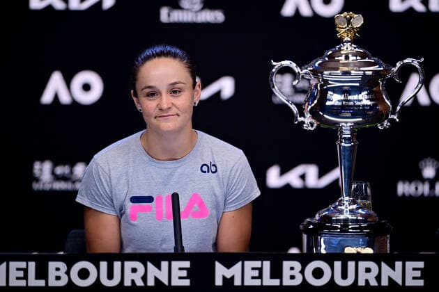 TENNIS AUSTRALIAN OPEN, Ashleigh Barty of Australia speaks during a press conference, PK, Pressekonferenz after winning the Women?s singles final against Danielle Collins of the USA on Day 13 of the Australian Open, at Melbourne Park, in Melbourne, Saturday, January 29, 2022. ( NO ARCHIVING, EDITORIAL USE ONLY, NO USE IN BOOKS WITHOUT CONSENT MELBOURNE VIC AUSTRALIA Copyright: xJOELxCARRETTx 20220129001618100581