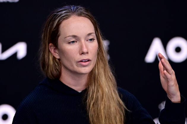 TENNIS AUSTRALIAN OPEN, Danielle Collins of the USA speaks during a press conference, PK, Pressekonferenz after losing the Women?s singles final to Ashleigh Barty of Australia on Day 13 of the Australian Open, at Melbourne Park, in Melbourne, Saturday, January 29, 2022. ( NO ARCHIVING, EDITORIAL USE ONLY, NO USE IN BOOKS WITHOUT CONSENT MELBOURNE VIC AUSTRALIA Copyright: xJOELxCARRETTx 20220129001618101657