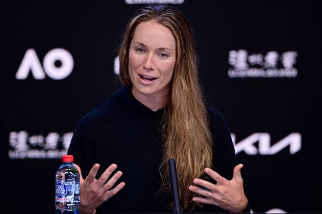 TENNIS AUSTRALIAN OPEN, Danielle Collins of the USA speaks during a press conference, PK, Pressekonferenz after losing the Women?s singles final to Ashleigh Barty of Australia on Day 13 of the Australian Open, at Melbourne Park, in Melbourne, Saturday, January 29, 2022. ( NO ARCHIVING, EDITORIAL USE ONLY, NO USE IN BOOKS WITHOUT CONSENT MELBOURNE VIC AUSTRALIA Copyright: xJOELxCARRETTx 20220129001618101748
