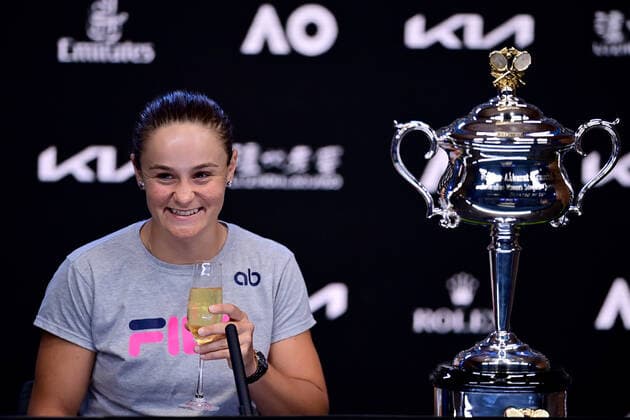 TENNIS AUSTRALIAN OPEN, Ashleigh Barty of Australia speaks during a press conference, PK, Pressekonferenz after winning the Women?s singles final against Danielle Collins of the USA on Day 13 of the Australian Open, at Melbourne Park, in Melbourne, Saturday, January 29, 2022. ( NO ARCHIVING, EDITORIAL USE ONLY, NO USE IN BOOKS WITHOUT CONSENT MELBOURNE VIC AUSTRALIA Copyright: xJOELxCARRETTx 20220129001618102146