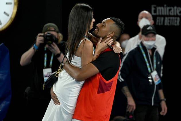 TENNIS AUSTRALIAN OPEN, Nick Kyrgios with his partner Costeen Hatzi after winning the Men?s doubles final with Thanasi Kokkinakis, against Matthew Ebden and Max Purcell of Australia on Day 13 of the Australian Open, at Melbourne Park, in Melbourne, Sunday, January 30, 2022. ( NO ARCHIVING, EDITORIAL USE ONLY, NO USE IN BOOKS WITHOUT CONSENT MELBOURNE VIC AUSTRALIA  Copyright: xDEANxLEWINSx 20220130001618112793