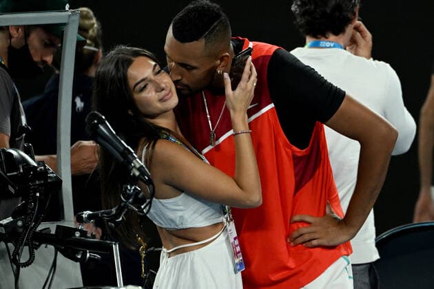 TENNIS AUSTRALIAN OPEN, Nick Kyrgios with his partner Costeen Hatzi after winning the Men?s doubles final with Thanasi Kokkinakis, against Matthew Ebden and Max Purcell of Australia on Day 13 of the Australian Open, at Melbourne Park, in Melbourne, Sunday, January 30, 2022. ( NO ARCHIVING, EDITORIAL USE ONLY, NO USE IN BOOKS WITHOUT CONSENT MELBOURNE VIC AUSTRALIA  Copyright: xDEANxLEWINSx 20220130001618113190