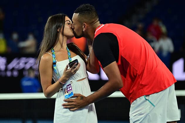 Sport Bilder des Tages TENNIS AUSTRALIAN OPEN, Nick Kyrgios with his partner Costeen Hatzi after winning the Men?s doubles final with Thanasi Kokkinakis, against Matthew Ebden and Max Purcell of Australia on Day 13 of the Australian Open, at Melbourne Park, in Melbourne, Sunday, January 30, 2022. ( NO ARCHIVING, EDITORIAL USE ONLY, NO USE IN BOOKS WITHOUT CONSENT MELBOURNE VIC AUSTRALIA  Copyright: xJAMESxROSSx 20220130001618120159