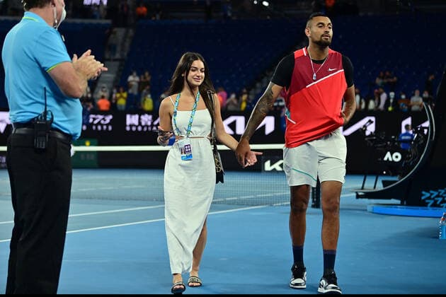 TENNIS AUSTRALIAN OPEN, Nick Kyrgios with his partner Costeen Hatzi after winning the Men?s doubles final with Thanasi Kokkinakis, against Matthew Ebden and Max Purcell of Australia on Day 13 of the Australian Open, at Melbourne Park, in Melbourne, Sunday, January 30, 2022. ( NO ARCHIVING, EDITORIAL USE ONLY, NO USE IN BOOKS WITHOUT CONSENT MELBOURNE VIC AUSTRALIA  Copyright: xJAMESxROSSx 20220130001618120223
