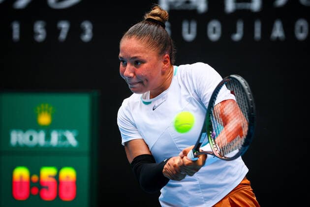 Sofia Costoulas pictured in action at the final in the girls singles between Belgian Costoulas and Croatian Marcinko at the Australian Open Grand Slam tennis tournament, Saturday 29 January 2022 in Melbourne Park, Melbourne, Australia. The 2022 edition of the Australian Grand Slam takes place from January 17th to January 30th. PATRICKxHAMILTON  x6409658x