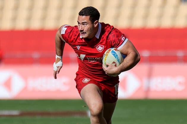 January 29, 2022, Sevilla, Sevilla, Spain: Elias Ergas of Canada runs with the ball during the Men s HSBC World Rugby Sevens Series 2022 match between Australian and Canada at the La Cartuja stadium in Seville, on January 29, 2022. Sevilla Spain - ZUMAd159 20220129_zia_d159_093 Copyright: xJosexLuisxContrerasx