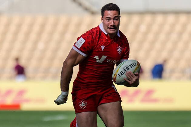 January 29, 2022, Sevilla, Sevilla, Spain: Elias Ergas of Canada runs with the ball during the Men s HSBC World Rugby Sevens Series 2022 match between Australian and Canada at the La Cartuja stadium in Seville, on January 29, 2022. Sevilla Spain - ZUMAd159 20220129_zia_d159_095 Copyright: xJosexLuisxContrerasx