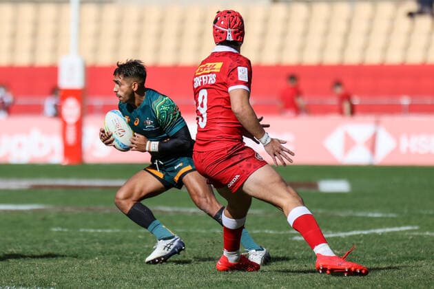 January 29, 2022, Sevilla, Sevilla, Spain: Maurice Longbottom of Australia in action during the Men s HSBC World Rugby Sevens Series 2022 match between Australian and Canada at the La Cartuja stadium in Seville, on January 29, 2022. Sevilla Spain - ZUMAd159 20220129_zia_d159_091 Copyright: xJosexLuisxContrerasx