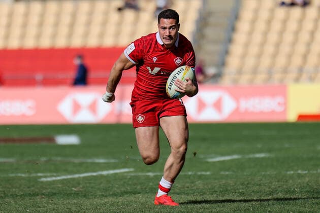 January 29, 2022, Sevilla, Sevilla, Spain: Elias Ergas of Canada runs with the ball during the Men s HSBC World Rugby Sevens Series 2022 match between Australian and Canada at the La Cartuja stadium in Seville, on January 29, 2022. Sevilla Spain - ZUMAd159 20220129_zia_d159_094 Copyright: xJosexLuisxContrerasx
