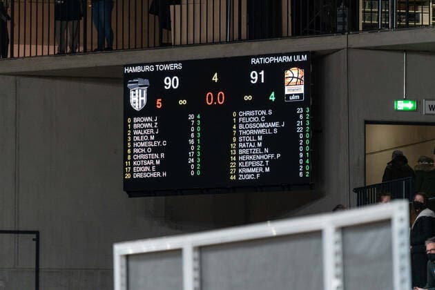 Final score Hamburg Towers vs Ratiopharm Ulm, Basketball, Bundesliga, Hauptrunde, Matchday 19, Season 2021 2022, 29 01 2022 Marcel von Fehrn Hamburg Towers vs Ratiopharm Ulm, Basketball, Bundesliga, Hauptrunde, Matchday 19, Season 2021 2022, 29 01 2022 Hamburg Copyright: xEibnerxPressefoto MarcelxvonxFehrnx EP_MFN