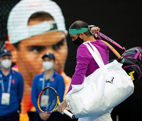 Mandatory Credit: Photo by James Gourley Shutterstock (12778011ao) Rafael Nadal walks onto court ahead of the Men s Singles final Australian Open, Day Fourteen, Tennis, Melbourne Park, Melbourne, Australia - 30 Jan 2022 Australian Open, Day Fourteen, Tennis, Melbourne Park, Melbourne, Australia - 30 Jan 2022  Copyright: xJamesxGourley Shutterstockx 12778011ao