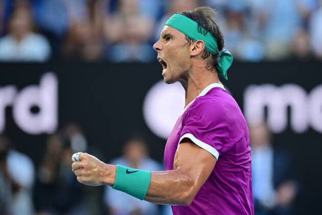 TENNIS AUSTRALIAN OPEN, Spain?s Rafael Nadal celebrates a shot during the men?s singles final against Russia?s Daniil Medveded on Day 14 of the Australian Open at Melbourne Park in Melbourne, Saturday, January 29, 2022. ( NO ARCHIVING, EDITORIAL USE ONLY, NO USE IN BOOKS WITHOUT CONSENT MELBOURNE VIC AUSTRALIA  Copyright: xJOELxCARRETTx 20220130001618401168