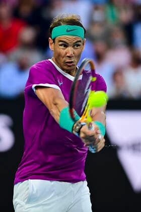 TENNIS AUSTRALIAN OPEN, Rafael Nadal of Spain plays a shot during the men?s singles final against Daniil Medvedev of Russia on Day 14 of the Australian Open at Melbourne Park in Melbourne, Sunday, January 30, 2022. ( NO ARCHIVING, EDITORIAL USE ONLY, NO USE IN BOOKS WITHOUT CONSENT MELBOURNE VIC AUSTRALIA  Copyright: xJOELxCARRETTx 20220130001618408806