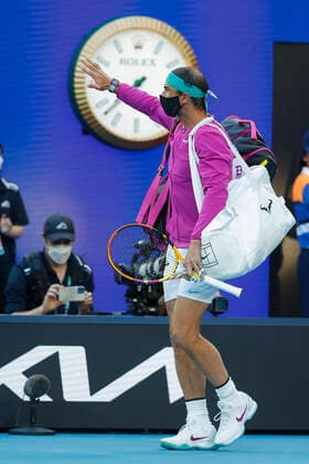 Rafael Nadal ESP enters the court Final, Final Tennis Australian Open 2022 Grand Slam Melbourne Park Melbourne Victoria Australia 30 January 2022 Copyright: xJuergenxHasenkopfx