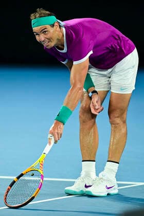 TENNIS AUSTRALIAN OPEN, Rafael Nadal of Spain reacts during the men?s singles final against Daniil Medvedev of Russia on Day 14 of the Australian Open at Melbourne Park in Melbourne, Sunday, January 30, 2022. ( NO ARCHIVING, EDITORIAL USE ONLY, NO USE IN BOOKS WITHOUT CONSENT MELBOURNE VIC AUSTRALIA  Copyright: xJOELxCARRETTx 20220130001618413890